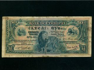 Ethiopia:p - 9,  50 Thalers,  1932 Lion First Issue Rare F,