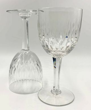 2 Rare Crystallerie Lorraine France Water Goblet Glasses,  Valmy,  Cond