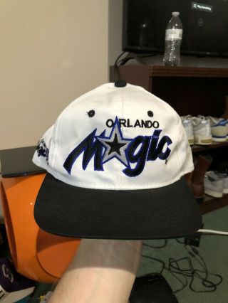 Vintage Orlando Magic Sports Specialties Script Snapback Hat Cap Nba Shaq Rare