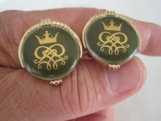 Rare Royal Copenhagen Green Crown And Scroll Cufflinks
