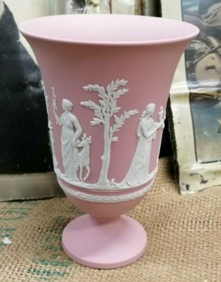 Lovely Very Rare Wedgwood Pink Jasperware Large 1982 Arcadian Vase R285
