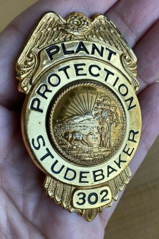 Rare Antique Studebaker Plant Protection Badge 302 - Gold Tone