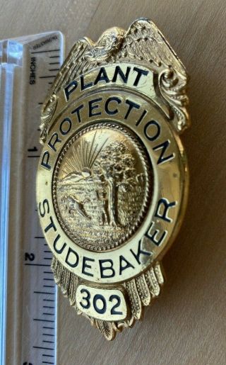 RARE Antique STUDEBAKER Plant Protection Badge 302 - Gold Tone 3