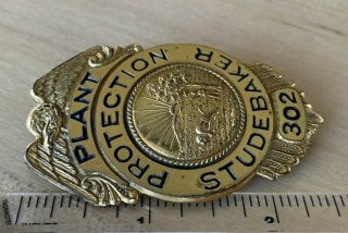 RARE Antique STUDEBAKER Plant Protection Badge 302 - Gold Tone 4