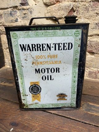 Vintage Rare Warren - Teed Pennsylvania Motor Oil 2 Gallon Can 1920s Sign Gas