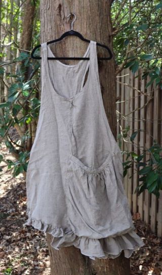 Rare Magnolia Pearl Linen Apron Dress W T Back & Pocket