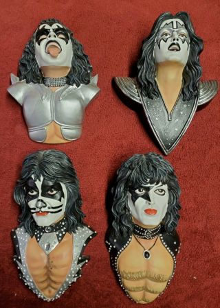 “kiss” Rock Band (set Of 4) 10” Wall Busts (spencer Gifts) - Very Rare L@@k