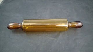Rare Antique Hand - Blown Glass Rolling Pin Amber One - Piece Vintage