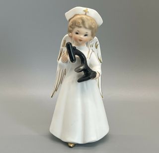Rare Vintage Inarco Japan Nurse Angel Figurine W/ Microscope Gold Trim 5 - 1/8”