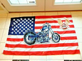 Rare Vintage Harley Davidson Motorcyles American Flag Hard Times Chopper Sign