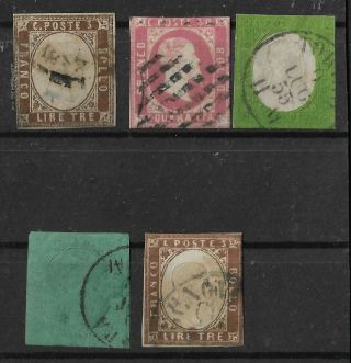 Italy Italian States Sardinia 1851 - 61 5 Stamps Lot Rare Cv $30,  500.  00