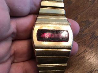 Rare Vintage Gruen Red LED Men ' s Watch Has 2 Batteries Has Wear Worn 2