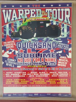 Rare 1st Warped Tour Poster 1995 Sublime L7 No Doubt Orange 9mm 24 X 18
