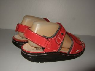 RARE Finn Comfort Red Leather Rocker Sole Orthotic Sandals Womens Sz.  39 / 8 - 8.  5 3