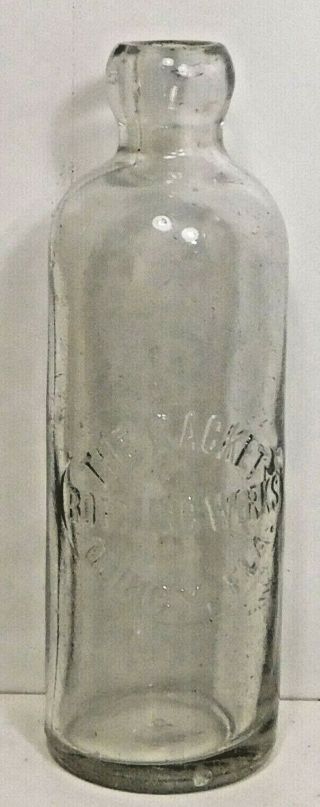 C1900 Rare Clear Hutch Soda Bottle - The Racket Bottling Quincy,  Fla.