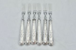 Rare Set Of 6 Qe Ii Hm Sterling Silver Kings Pattern Pastry Forks 1969