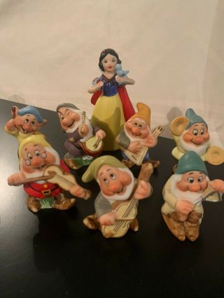 Rare Schmid Walt Disney Figurines - Snow White And The 7 Dwarves As Musicians