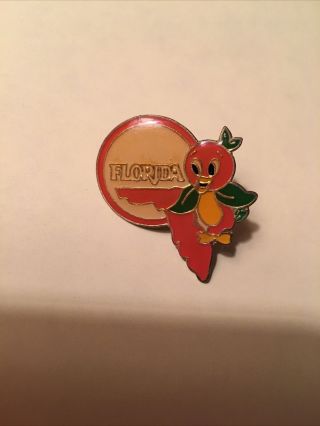 Rare Vintage Florida Orange Bird Disney Metal Enameled Lapel Hat Pin