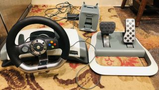 Rare Microsoft Xbox 360 Wireless Racing Steering Wheel Pedals Stand Power Set