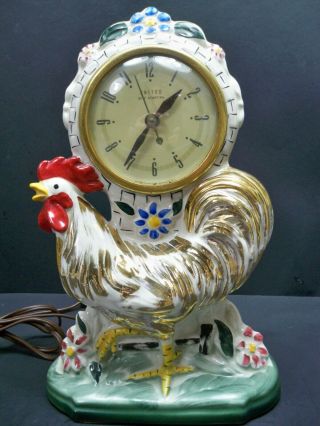 Rare Vintage United Self Starting Rooster Mantel Clock 1960s Usa Newly Rewired