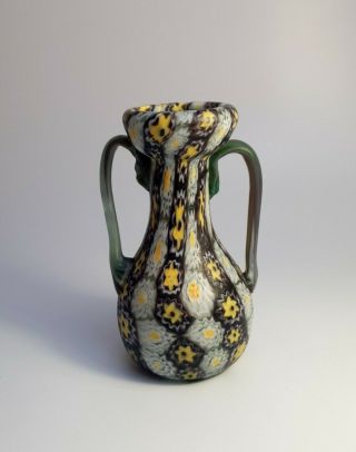 Antique Rare 1900s Fratelli Toso Murano Venetian Millefiori Canes Glass Vase