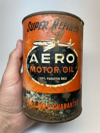 Rare Vintage Aero Motor Oil Quart Can Refined Portland Oregon Htf Survivor