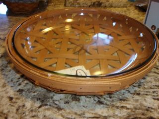 Longaberger Rare Low Bowl Trellis Open Tobacco Weave Basket With Glass Dish