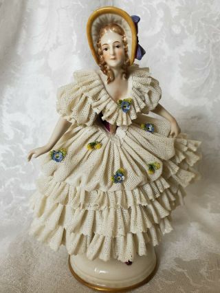 Rare Vintage German Dresden Porcelain Lace Lady Figurine Outstanding