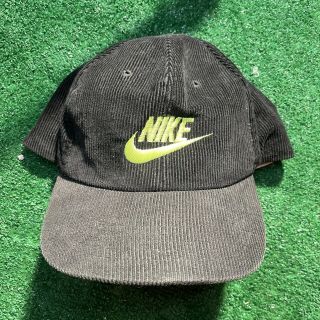 Rare Vintage 80s Nike Spell Out Green Black Corduroy Snapback Hat Made In Korea