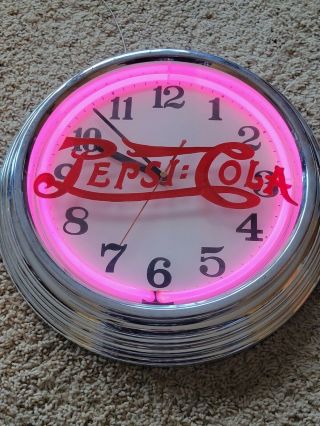 Vintage Pepsi Neon Wall Clock 15” Advertising Rare Red & Blue 10 Second Alt.