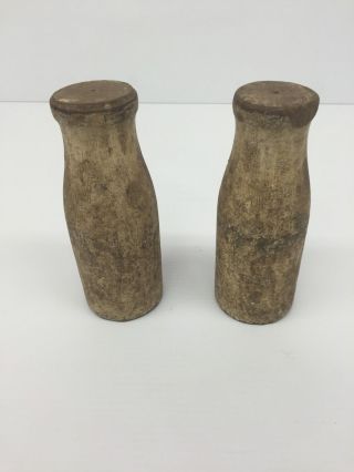 Vintage Antique Wooden Milk Bottles With Lead Weighting Rare Cheat Bottles