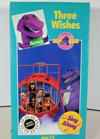 Barney Three Wishes Vhs Barney Dinosaur Kids Sing Along 1992 Rare White Tape