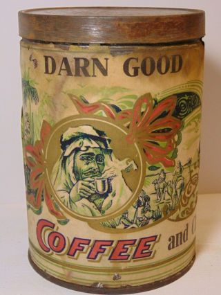 Rare Old Vintage 1920s Darn Good Coffee Tin Graphic 1 Pound Can Norfolk Virginia