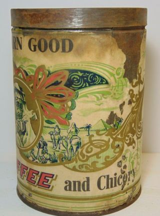 Rare Old Vintage 1920s DARN GOOD COFFEE TIN GRAPHIC 1 POUND CAN NORFOLK VIRGINIA 3