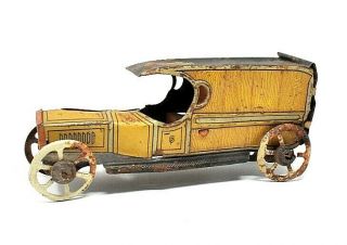 Rare Early Yellow 1900s Germany Distler Tin Penny Toy Car / Sedan