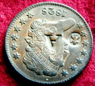 1828 Rare Counterstamped Half Cent 