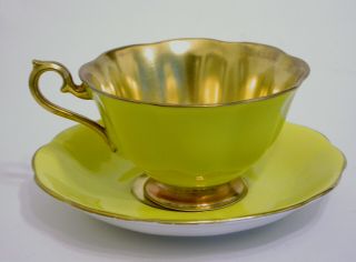 Rare Royal Albert Series Bright Yellow w Heavy Gold Bone China Cup & Saucer Avon 2