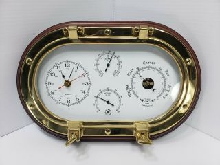 Vintage - Rare - Bey - Berk Brass / Wood Porthole Clock & Barometer - Nautical