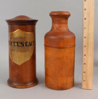 RARE Antique Apothecary Pharmacy Wood Treenware Bottle Case & Medicine Jar 2