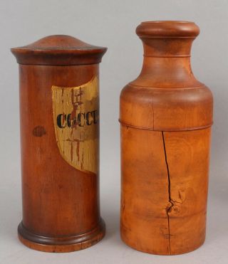 RARE Antique Apothecary Pharmacy Wood Treenware Bottle Case & Medicine Jar 3