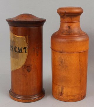 RARE Antique Apothecary Pharmacy Wood Treenware Bottle Case & Medicine Jar 4