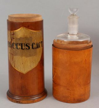RARE Antique Apothecary Pharmacy Wood Treenware Bottle Case & Medicine Jar 6