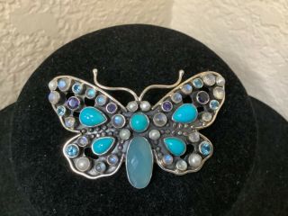 Vintage Rare Nicky Butler Sterling Silver Large Multi Stone Butterfly Pin Euc