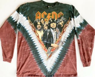 Vintage Rare Ac/dc Highway To Hell Tie Dye Double Sided Xl Longsleeve 666 Usa