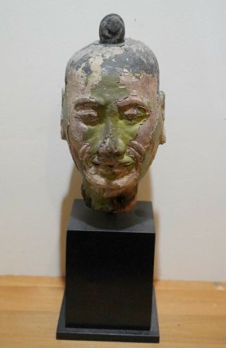 Rare And Unique Antique Thailand Sculpture Of Head Of Buddha - On Stand
