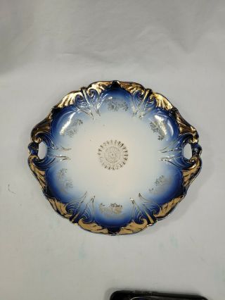 Vintage Antique Ipf Germany Oyster Plate Floral Gold Blue Design Rare Htf