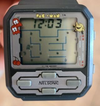 Rare 1982 Nelsonic Midway Pac Man Watch W/ Box And Instructions