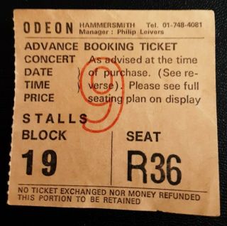 Rare Bruce Springsteen Concert Ticket From London Hammersith Odeon 18 Nov 1975