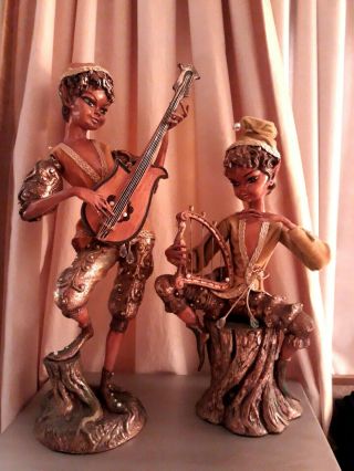 Vtg Hollywood Regency Mid Century Rare Large Stunning Statues Musical Nymphs