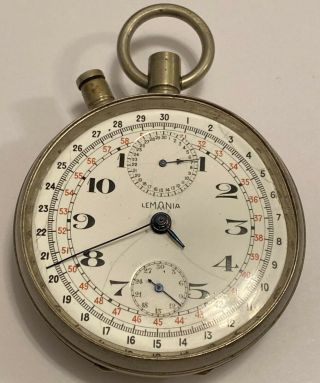 Rare Old Lemania Pocket Watch Chronograph